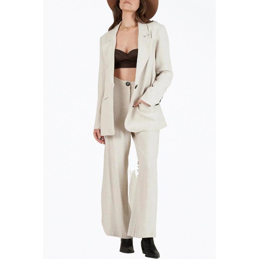 NEW LUCCA oversized single-breasted linen-blend blazer in wheat